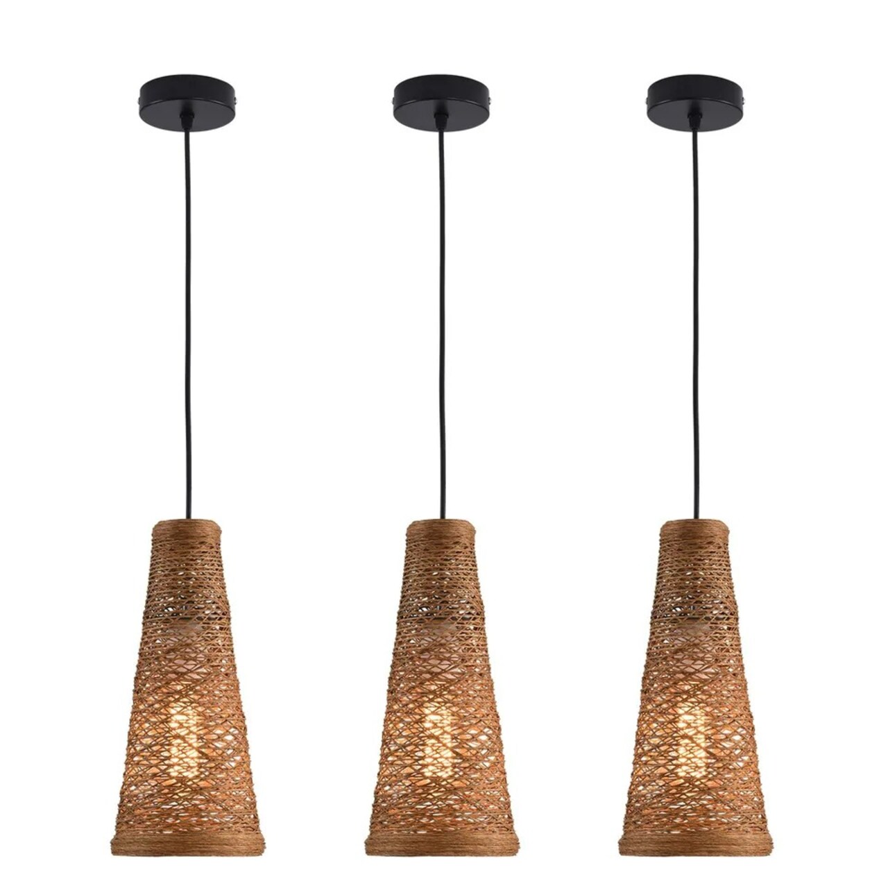 3Pcs Bamboo Wicker Rattan Shade Pendant Light Art Hanging Ceiling Lamp Fixture